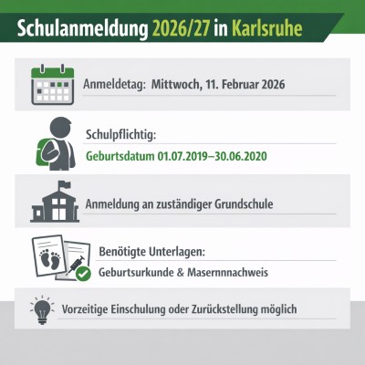 Karlsruhe: Anmeldung der Schulanfänger für 2026/27 am 11. Februar